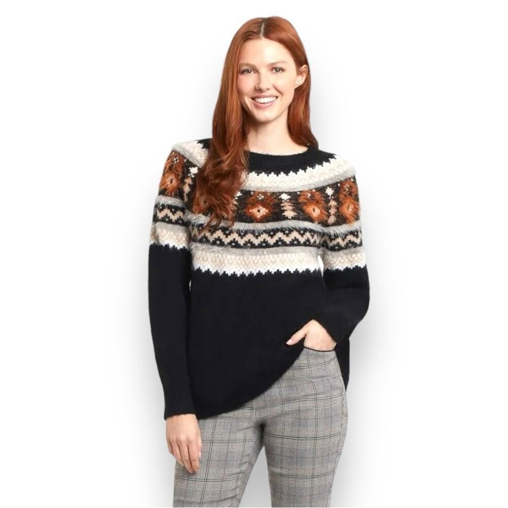 Tribal - Women’s Crewneck Intarsia Sweater Fair Isle Style Size Medium